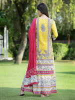 Thumbnail for Juniper Women's Yellow Cambric Printed Straight Kurta Sets - Distacart