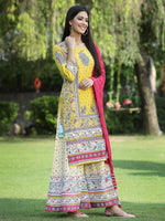 Thumbnail for Juniper Women's Yellow Cambric Printed Straight Kurta Sets - Distacart