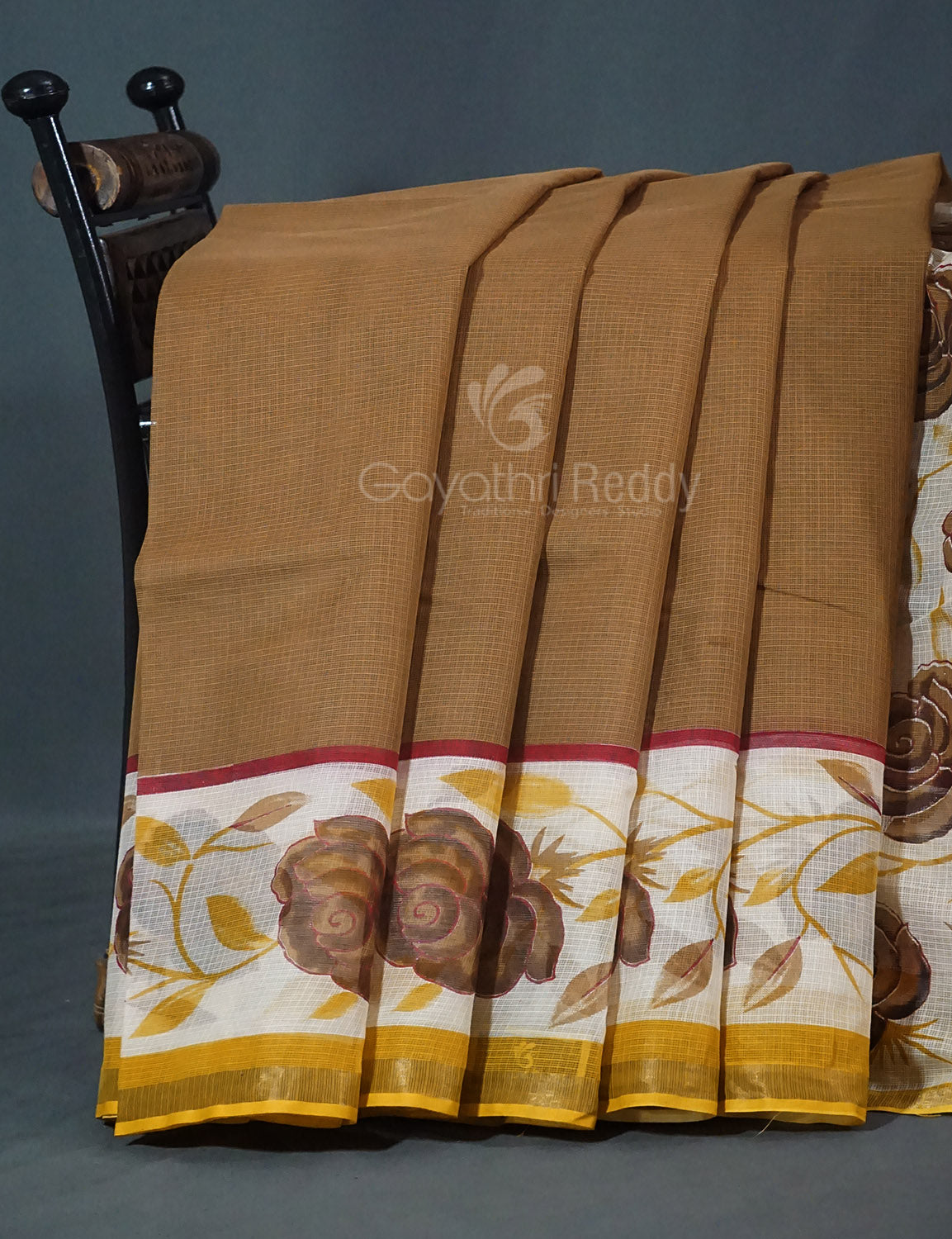 Khaki Green Colour Block Print Pure Kota Cotton Saree By Gayathri Reddy Designer Studio - Distacart