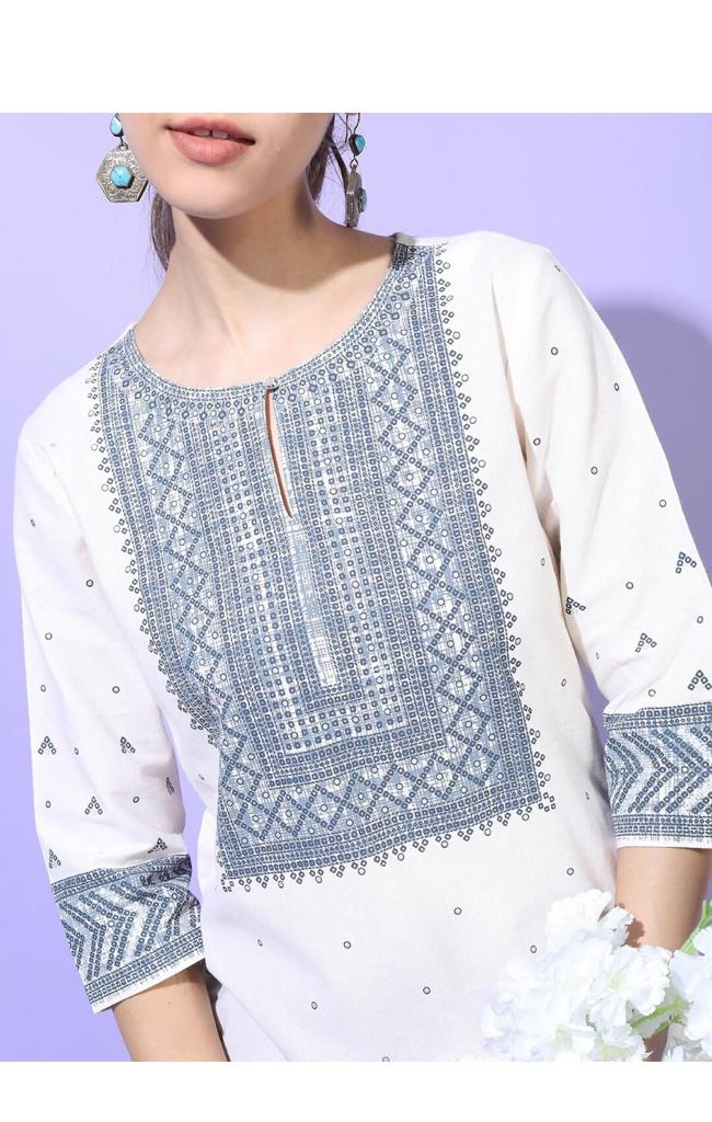 Maai Rayon Hand Printed Kurta White - Distacart