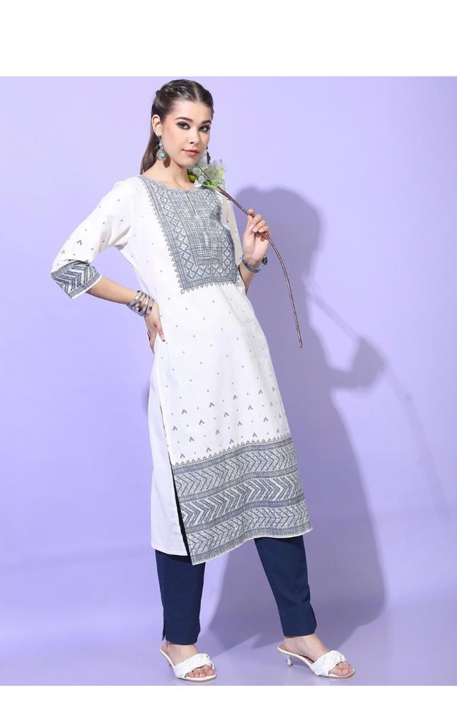 Maai Rayon Hand Printed Kurta White - Distacart