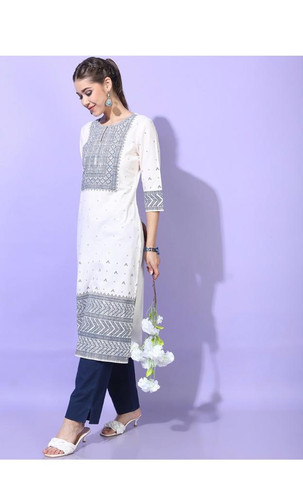 Maai Rayon Hand Printed Kurta White - Distacart