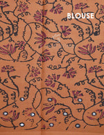Thumbnail for Dark Mustard Colour Block Print With Mirron Embroidered Pure Mulmul Cotton Saree By Gayathri Reddy Designer Studio - Distacart