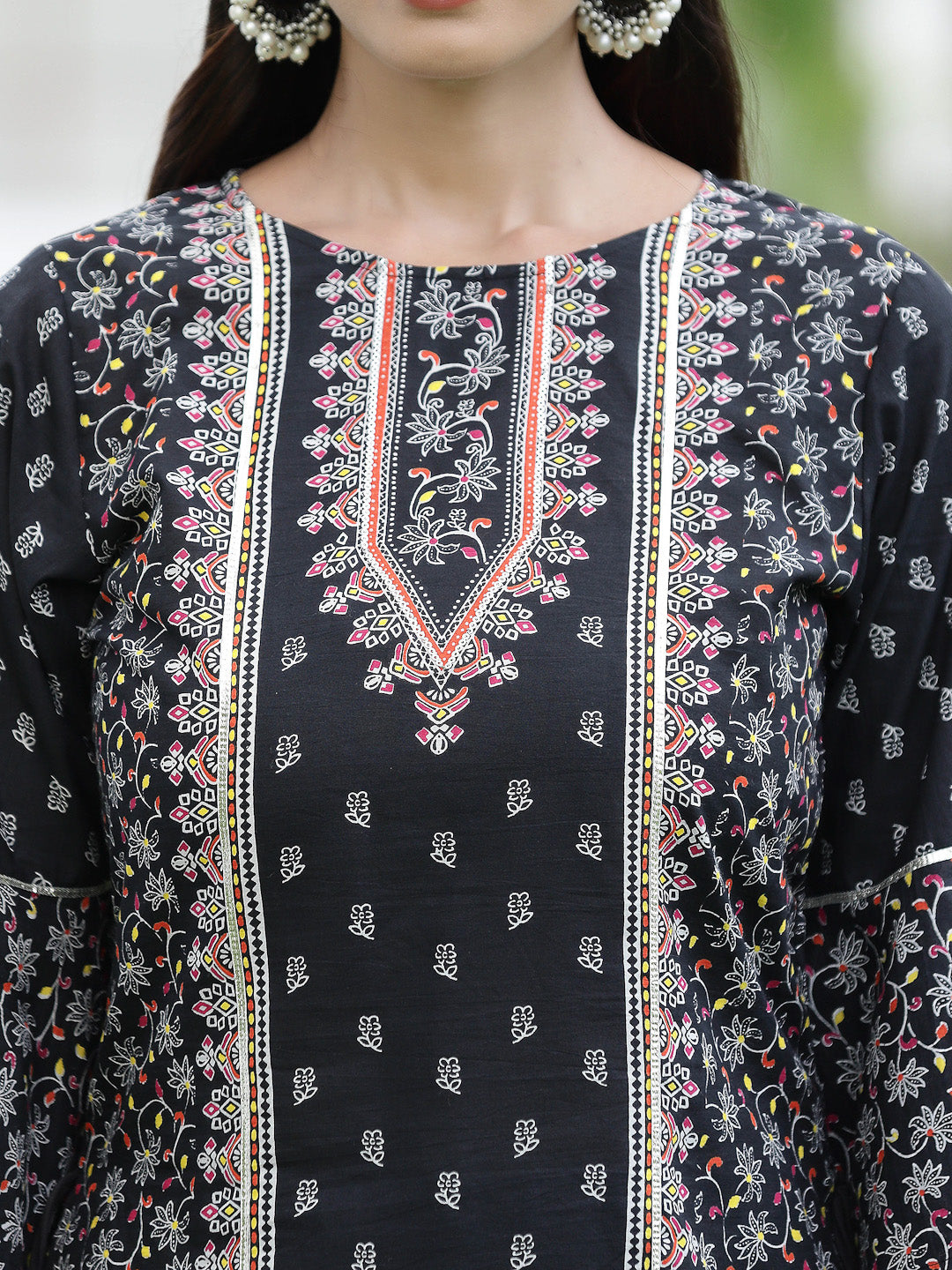 Juniper Womens Black Cambric Multicolor Placement Printed Kurta Palazzo Set - Distacart