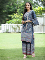 Thumbnail for Juniper Women's Indigo Cambric Printed High-Low Kurta Sets - Distacart
