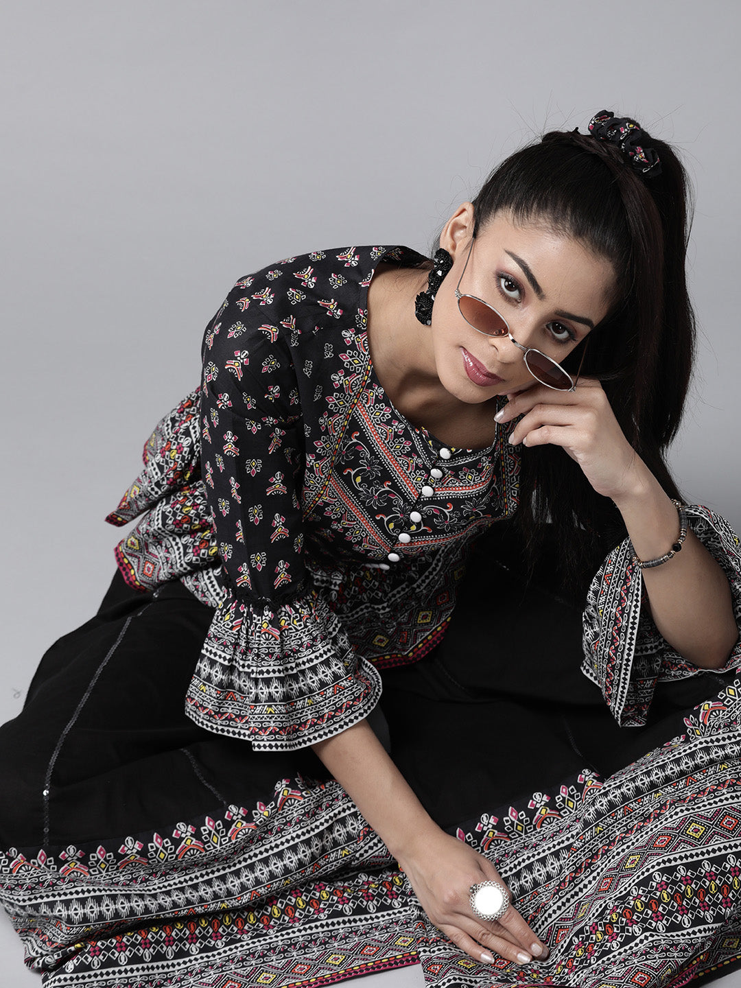 Juniper Womens Black Color Floral Printed Cambric Clothing Set - Distacart