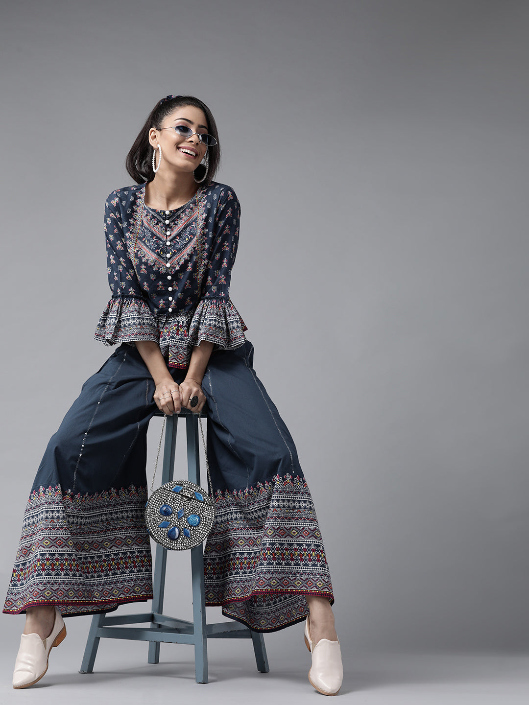 Juniper Womens Indigo Floral Printed Cambric Clothing Set - Distacart