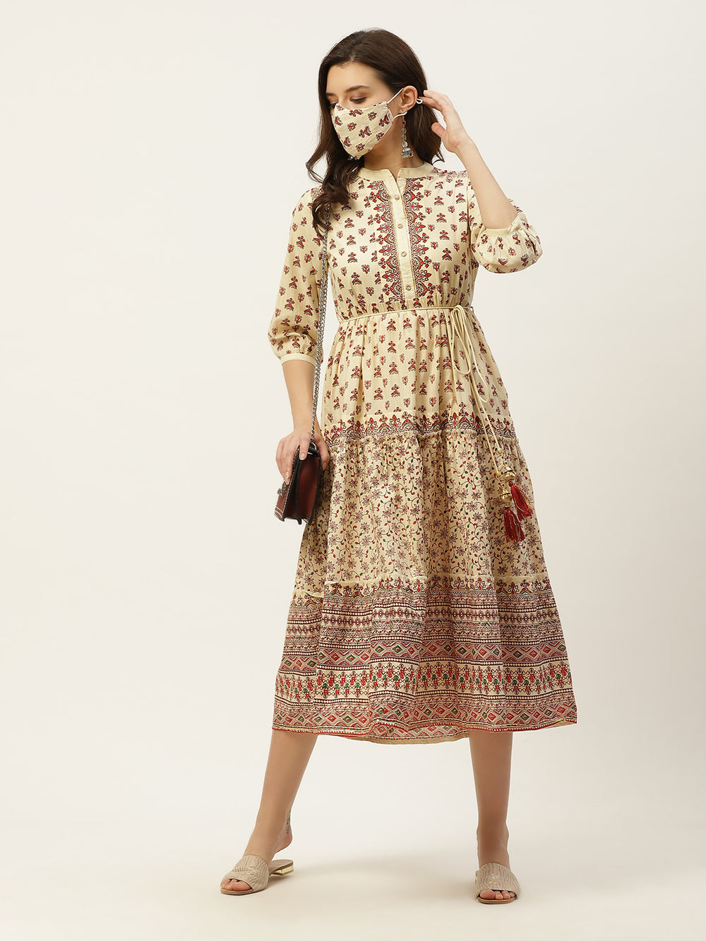 Juniper Women's Cream Cambric Printed Tiered Dress - Distacart