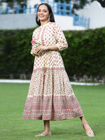 Thumbnail for Juniper Women Cream Cambric Printed Tiered Dress - Distacart