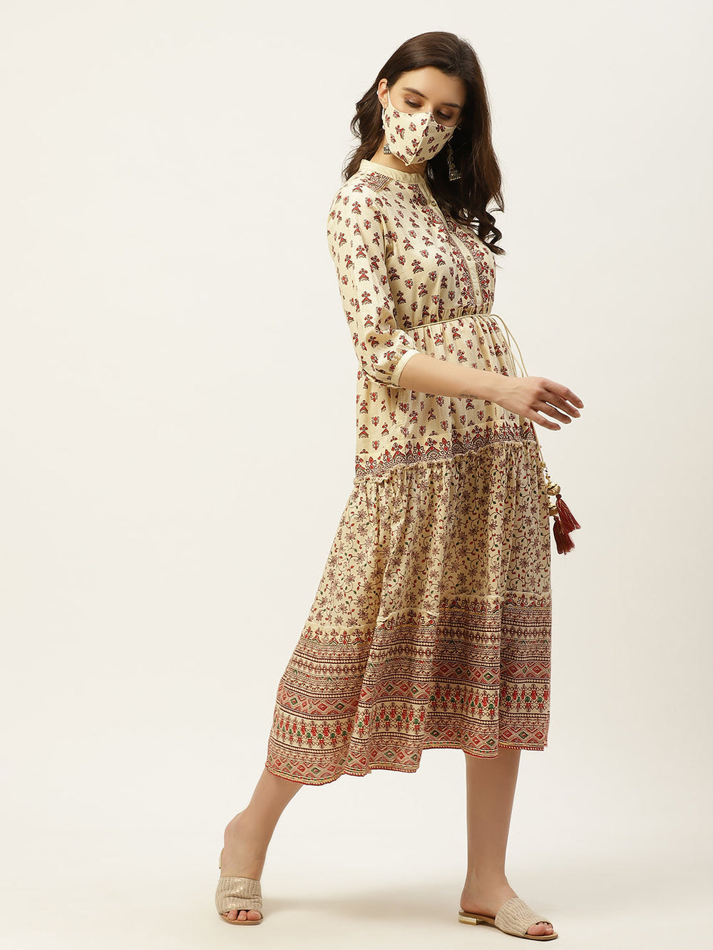 Juniper Women's Cream Cambric Printed Tiered Dress - Distacart