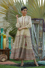 Thumbnail for Juniper Women's Cream Cambric Printed Tiered Dress - Distacart