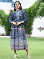 Thumbnail for Juniper Women's Indigo Cambric Printed Tiered Dress - Distacart