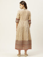 Thumbnail for Juniper Women's Cream Cambric Printed Anarkali Dress - Distacart