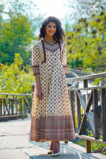 Thumbnail for Juniper Women's Cream Cambric Printed Anarkali Dress - Distacart