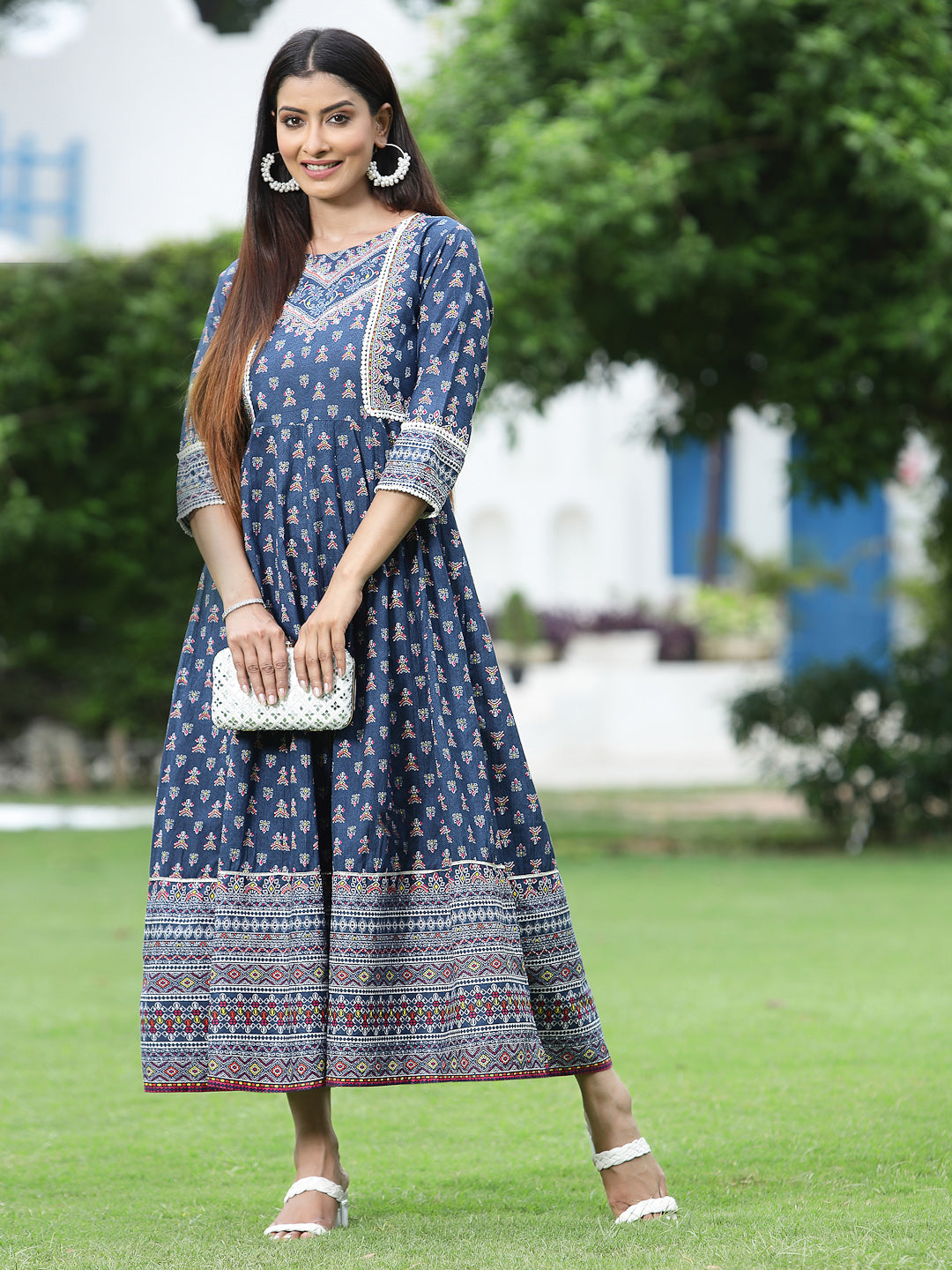 Juniper Womens Indigo Cambric Printed Maxi Dress - Distacart