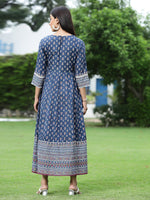 Thumbnail for Juniper Women's Indigo Cambric Printed Anarkali Dress - Distacart