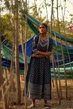 Thumbnail for Juniper Women's Indigo Cambric Printed Anarkali Dress - Distacart