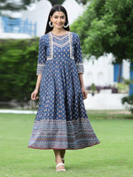 Thumbnail for Juniper Women's Indigo Cambric Printed Anarkali Dress - Distacart