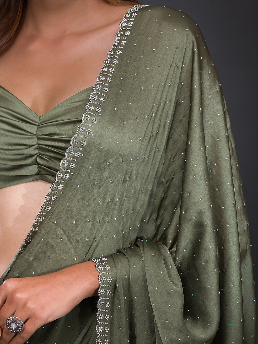 Koskii Embellished Beads and Stones Satin Saree - Distacart