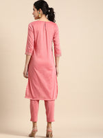 Thumbnail for Sangria Women Thread Work Kurta With Trousers - Distacart