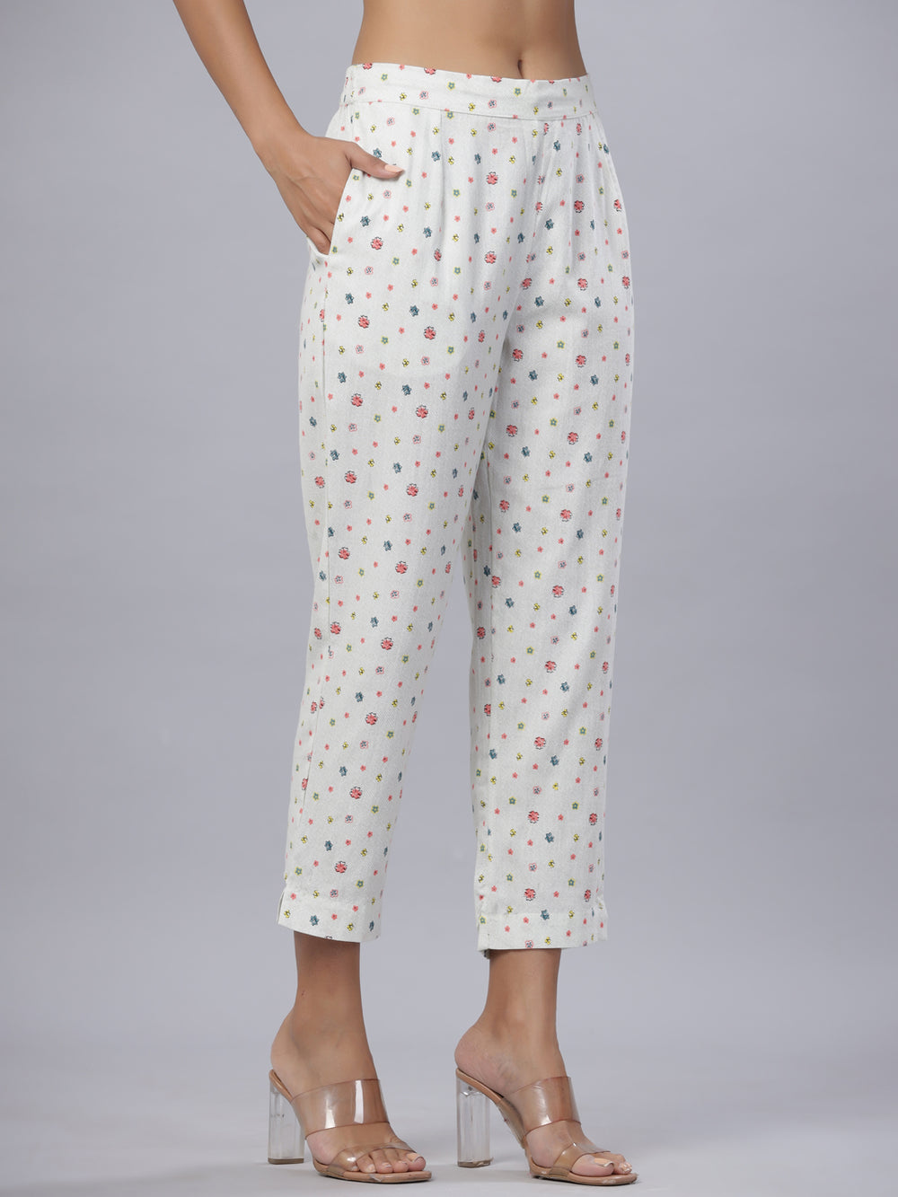 Juniper Coral Cotton Flex Printed Straight Pants - Distacart