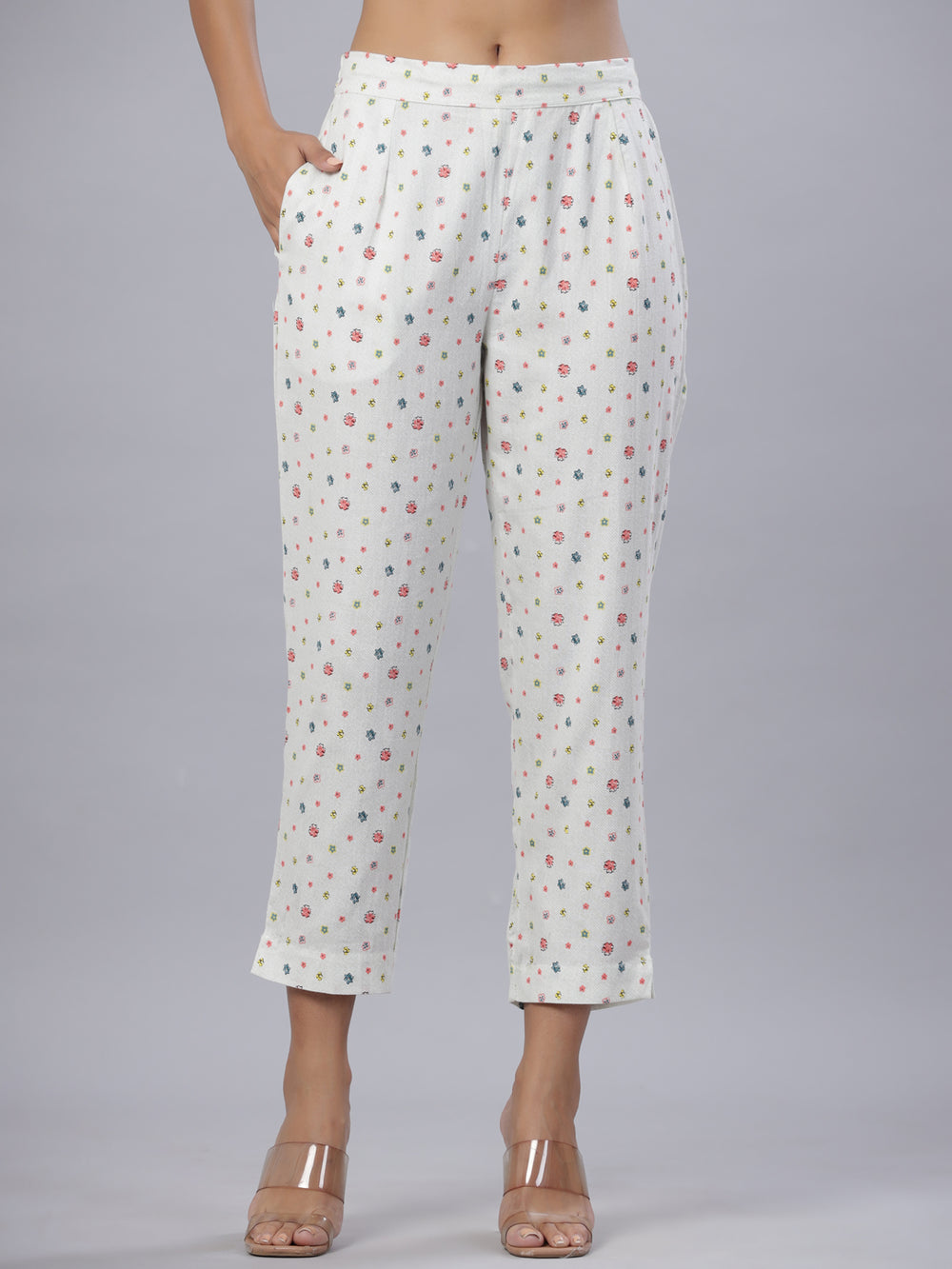 Juniper Coral Cotton Flex Printed Straight Pants - Distacart