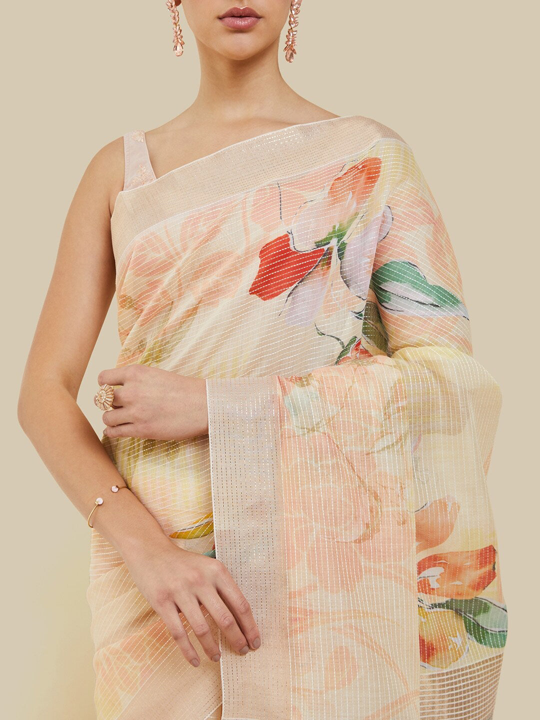 Soch Floral Printed Zari Saree - Distacart