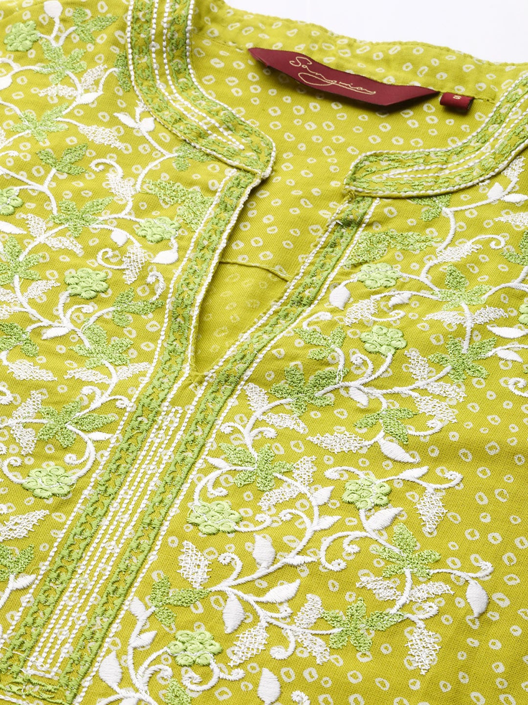 Sangria Women Lime Green Floral Embroidered Thread Work Pastels Kurta - Distacart