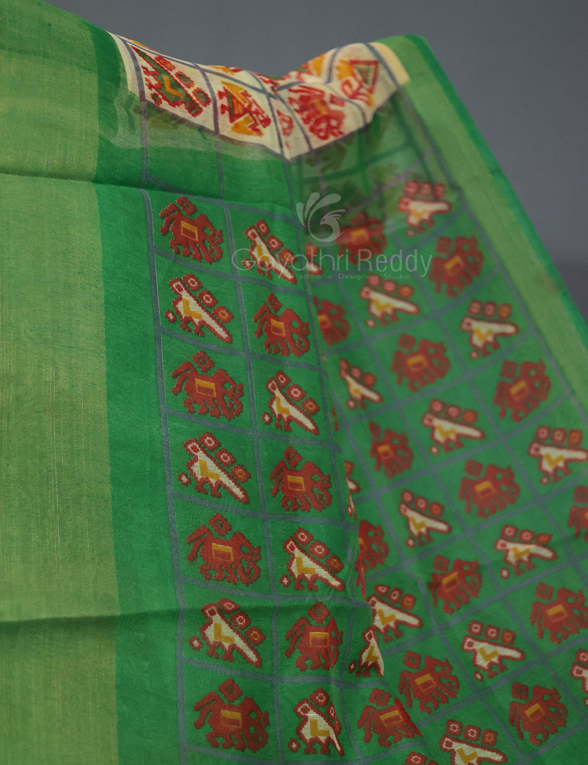 Shades of Lime Green And Mango Green Blouse Patola Print Semi Chanderi Saree By Gayathri Reddy Designer Studio - Distacart