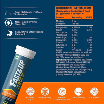 Fast&Up Melatonin Effervescent Tablets – Strawberry Flavor - Distacart