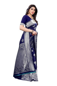 Thumbnail for Vamika Banarasi Jacquard Weaving Blue Saree (AMEE BLUE)