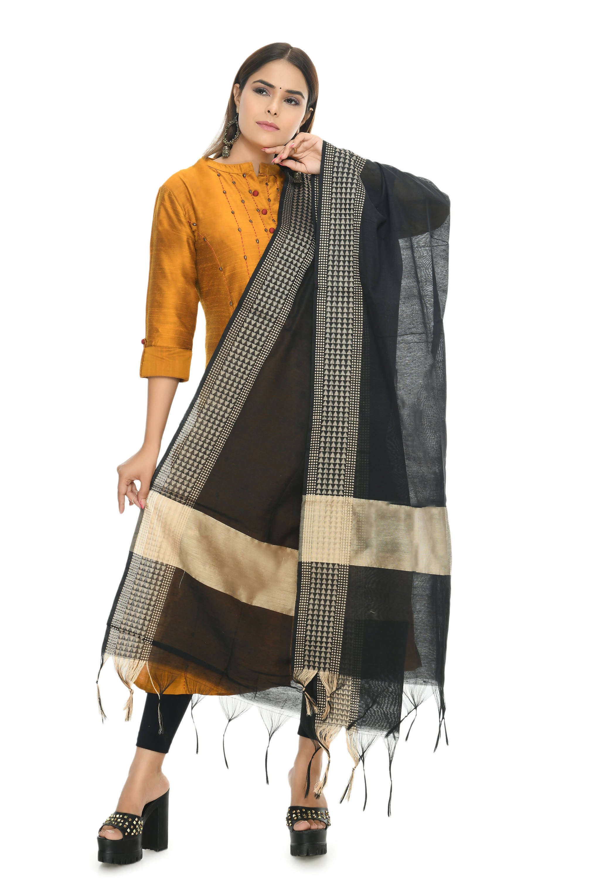 Mominos Fashion Moeza Women's Handloom Cotton Black Dupatta - Distacart