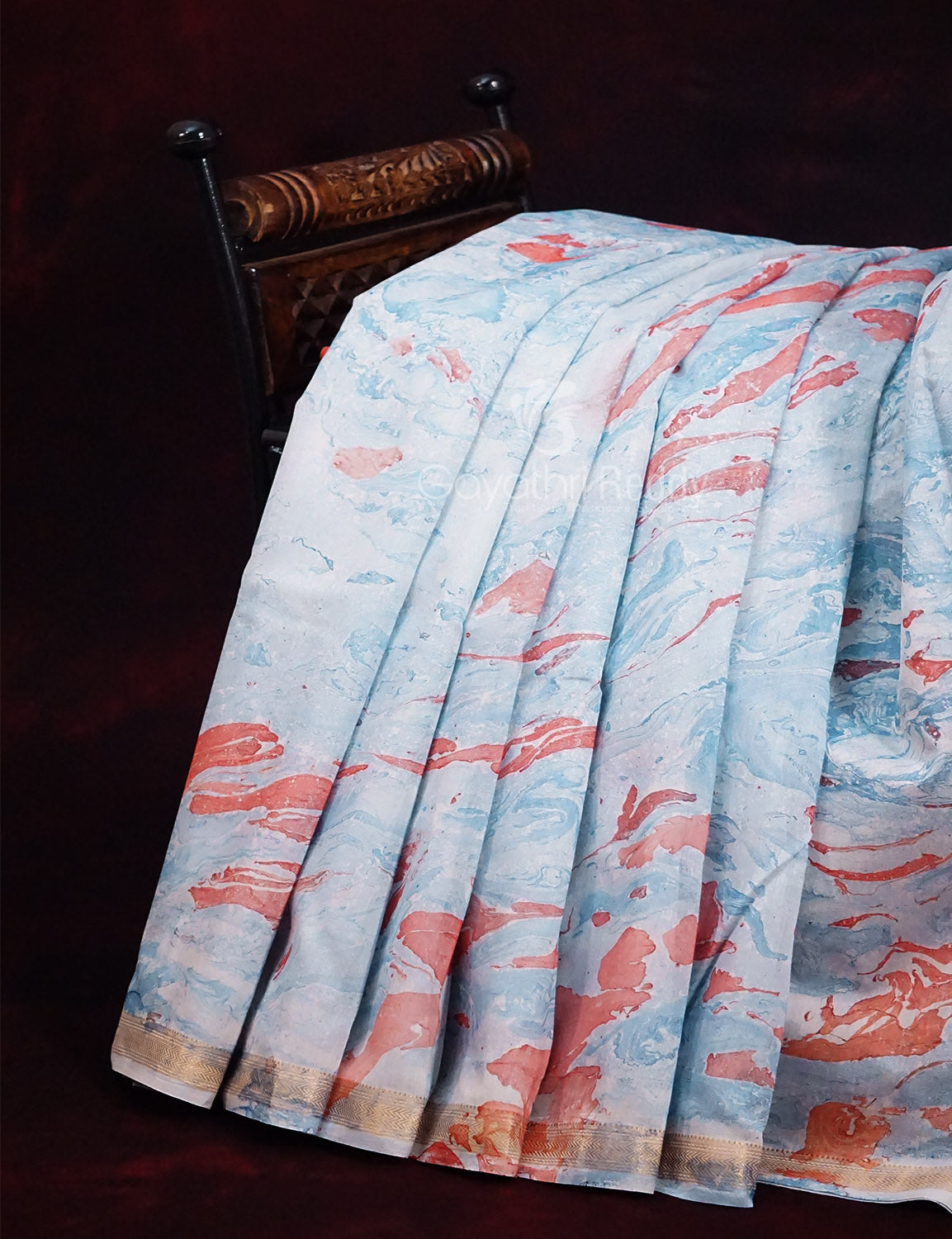 Shades of Sky Blue Colour Printed Pure Chanderi Sico Saree By Gayathri Reddy Designer Studio - Distacart