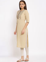 Thumbnail for HERE&NOW Beige Geometric Yoke Design Thread Work Kurta - Distacart