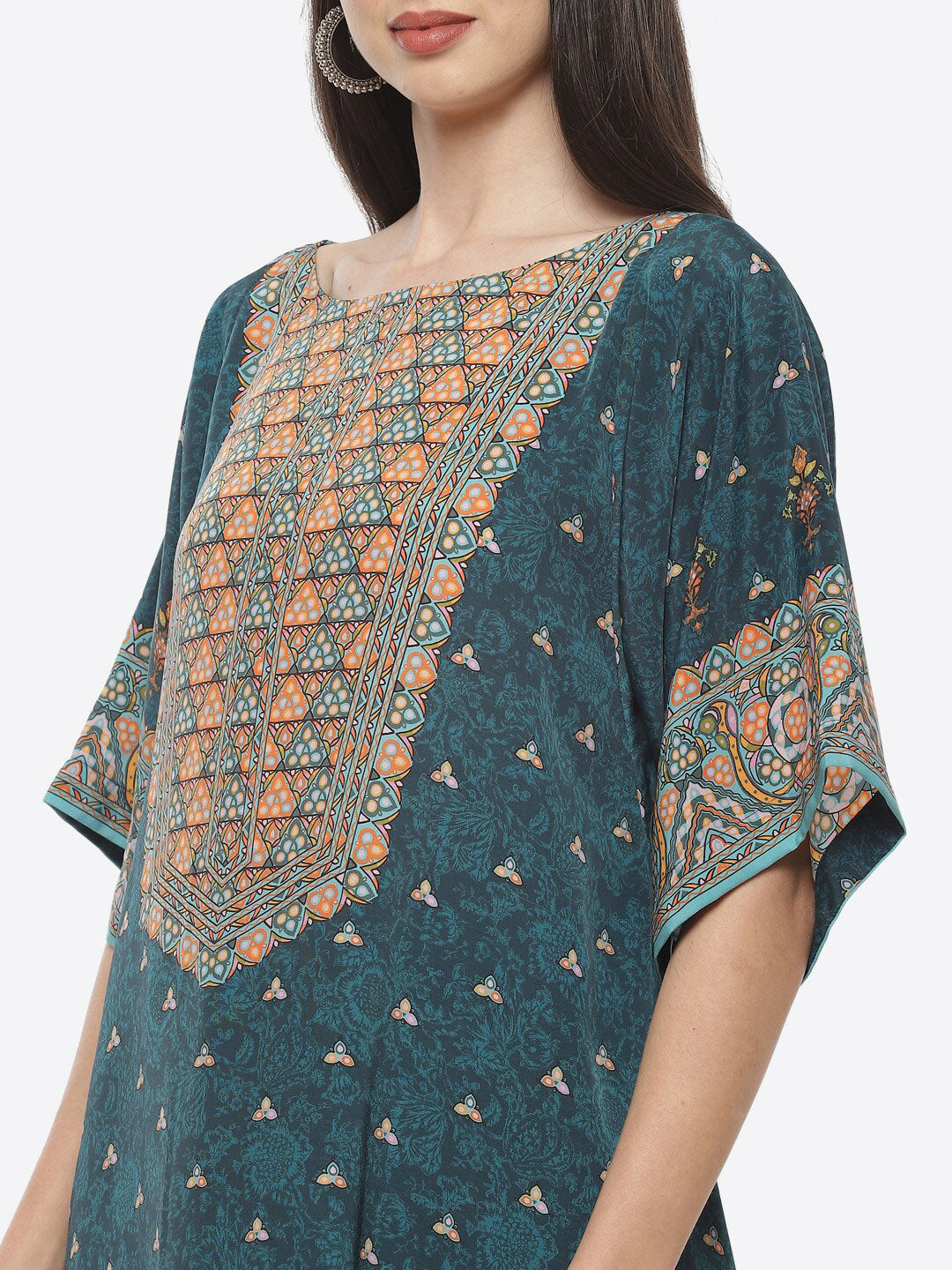 Biba Women Teal Green & Orange Ethnic Motifs Printed Kurta with Palazzos - Distacart