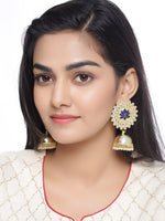 Thumbnail for Shoshaa Gold-Plated Navy Blue Kundan-Studded Classic Jhumkas - Distacart