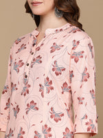 Thumbnail for HERE&NOW Pink & Maroon Floral Printed Pure Cotton Kurta - Distacart