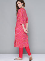 Thumbnail for HERE&NOW Women Pink & White Bandhani Printed Kurta - Distacart