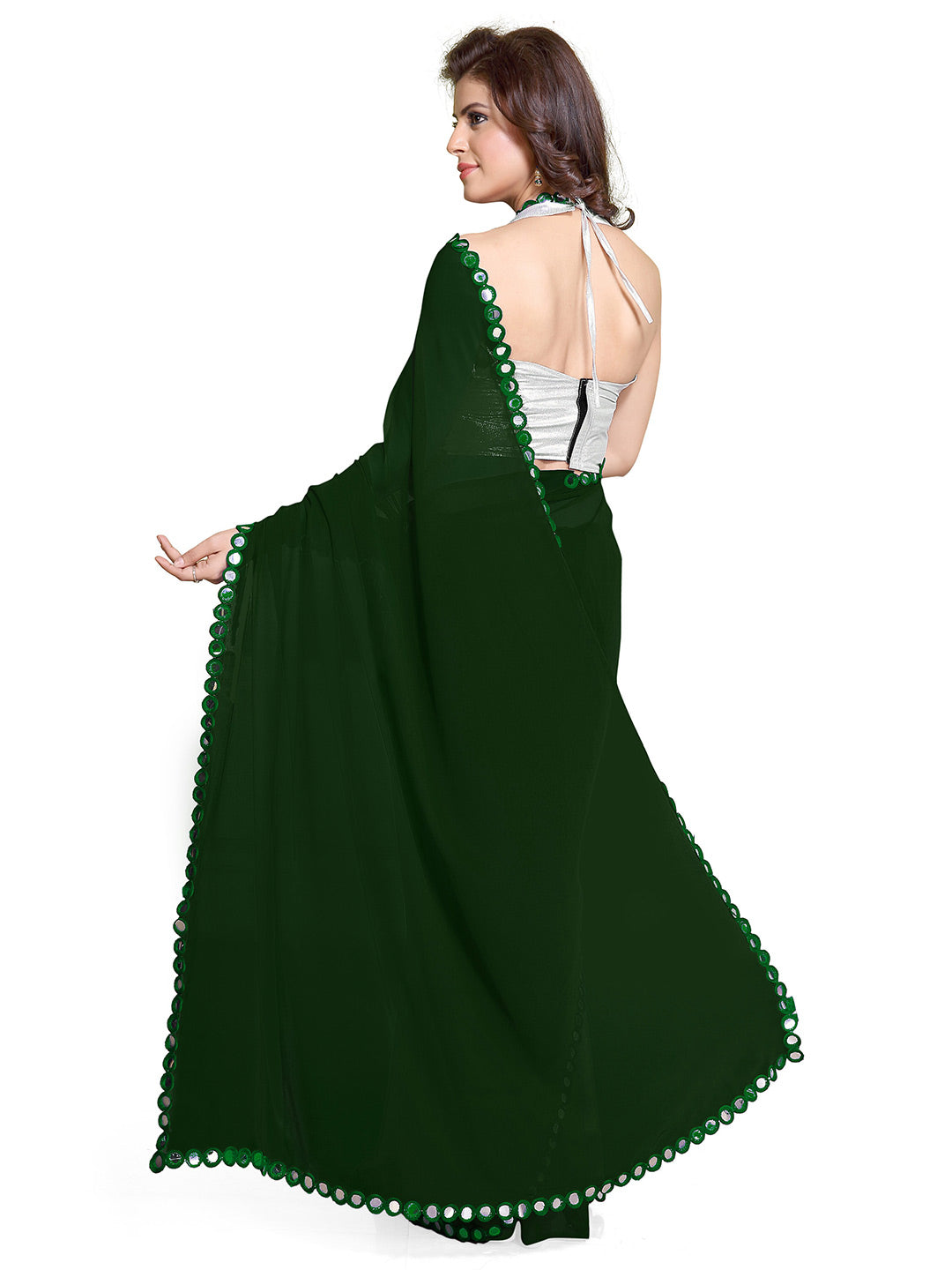 Kalini Green Mirror Work Embellished Saree - Distacart