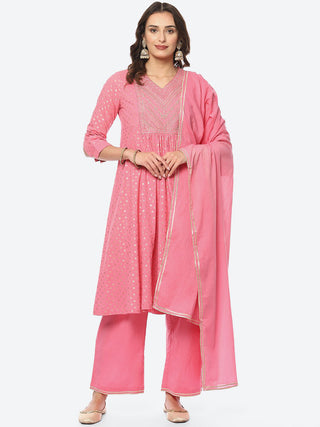 Biba Women Ethnic Motifs Printed Zari Work Kurta With Palazzos & Dupatta - Distacart