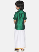 Thumbnail for Sethukrishna Boys Green & White Solid Shirt and Dhoti Set - Distacart