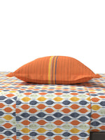Thumbnail for MYTRIDENT Orange White Geometric Cotton 144 TC Queen Bedsheet With 2 Pillow Covers - Distacart