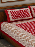 Thumbnail for UNIQCHOICE Red & White Ethnic Motifs Pure Cotton 120 TC Queen Bedsheet & 2 Pillow Covers - Distacart