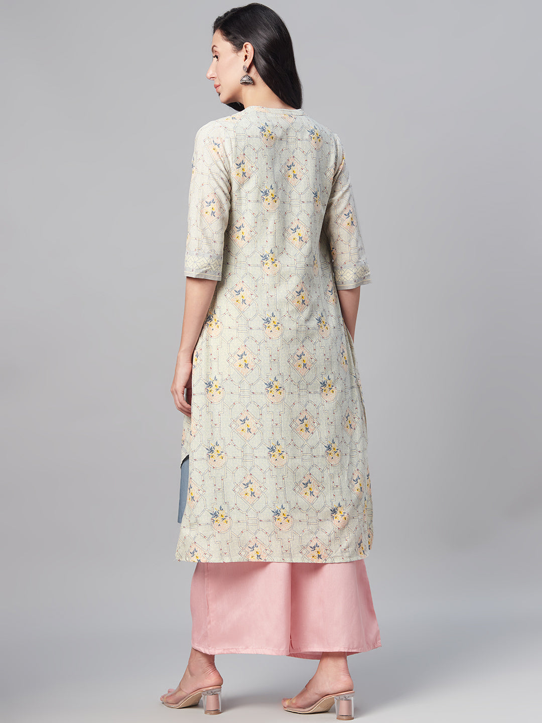 Biba Women Blue & Yellow Solid Kurta with Ethnic Jacket - Distacart