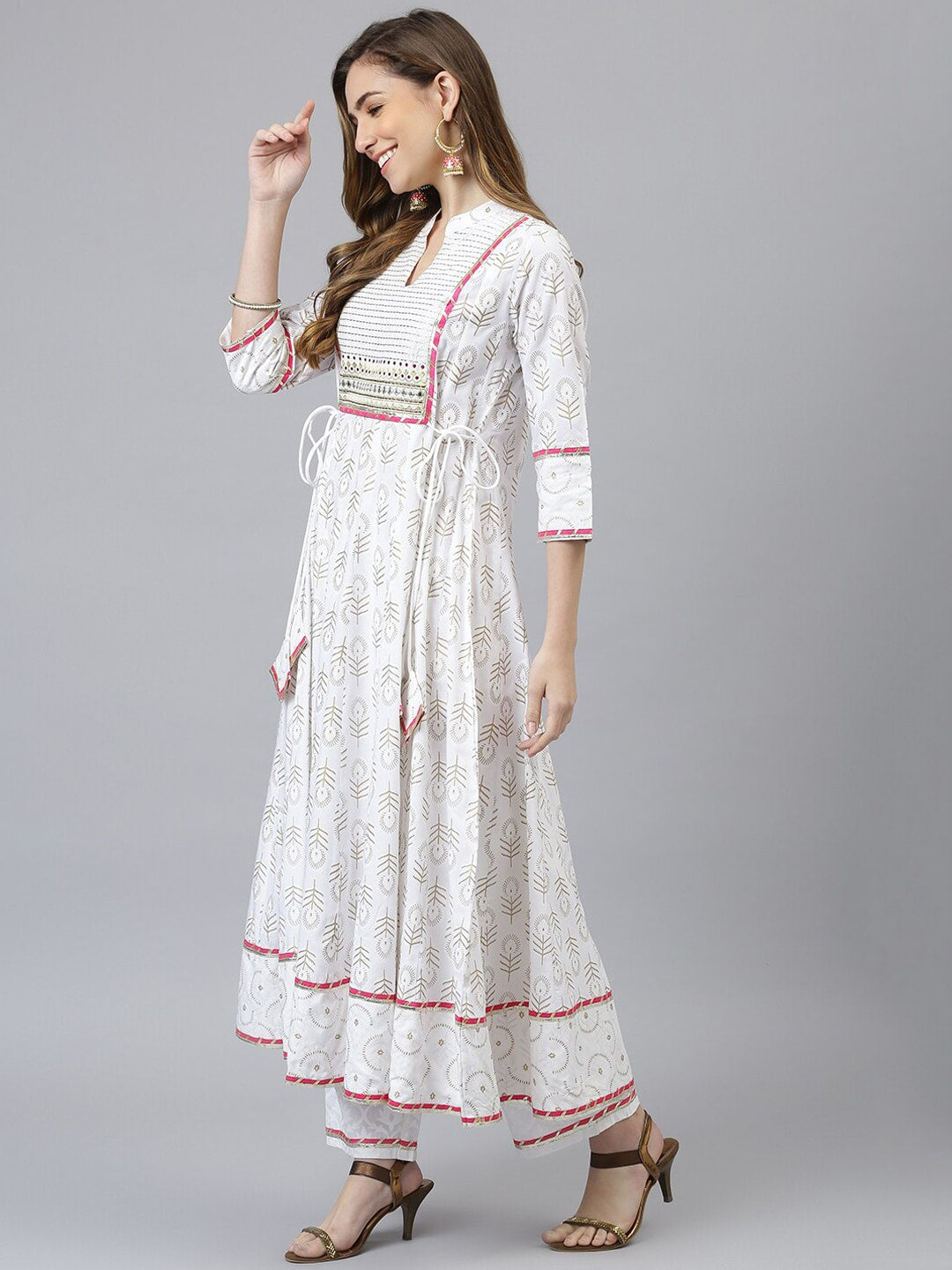 Khushal K Women White Printed Empire Design Anarkali Kurta - Distacart