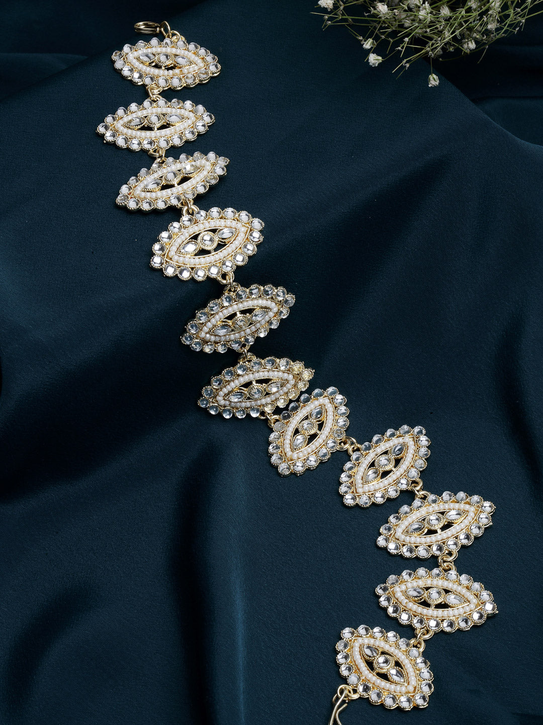 Panash Gold-Toned & White Embellished Hairband - Distacart