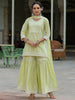 Juniper Women's Lime Green Cambric Floral Print Kurta Sharara Sets - Distacart