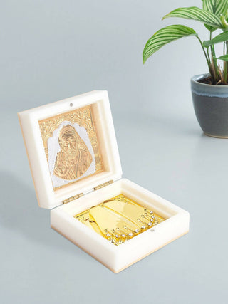 Golden Peacock White 24 Ct Gold Polished White SaiBaba Wood Prayer Box - Distacart