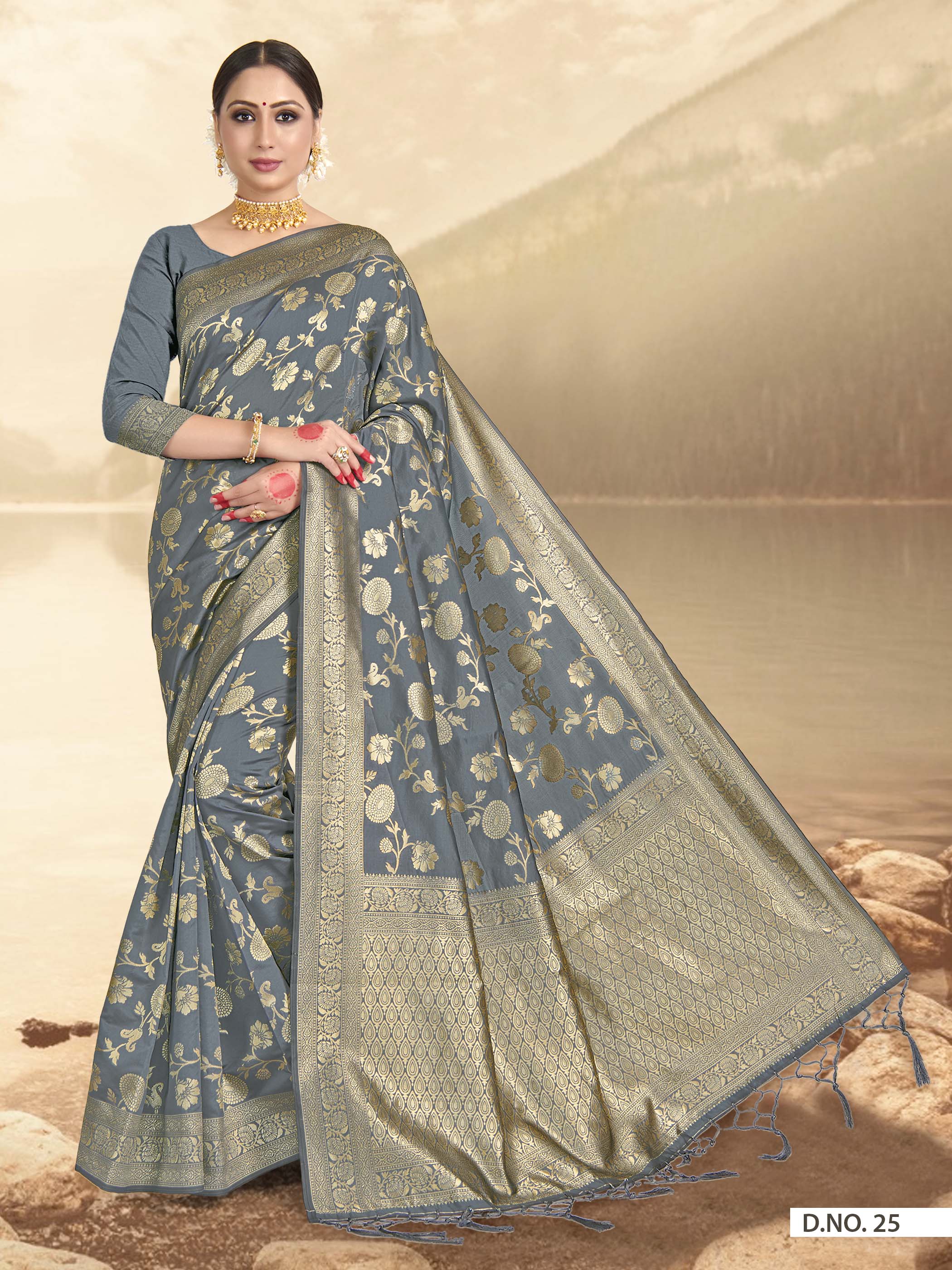 Vardha Steel Grey Woven Banarasi Saree