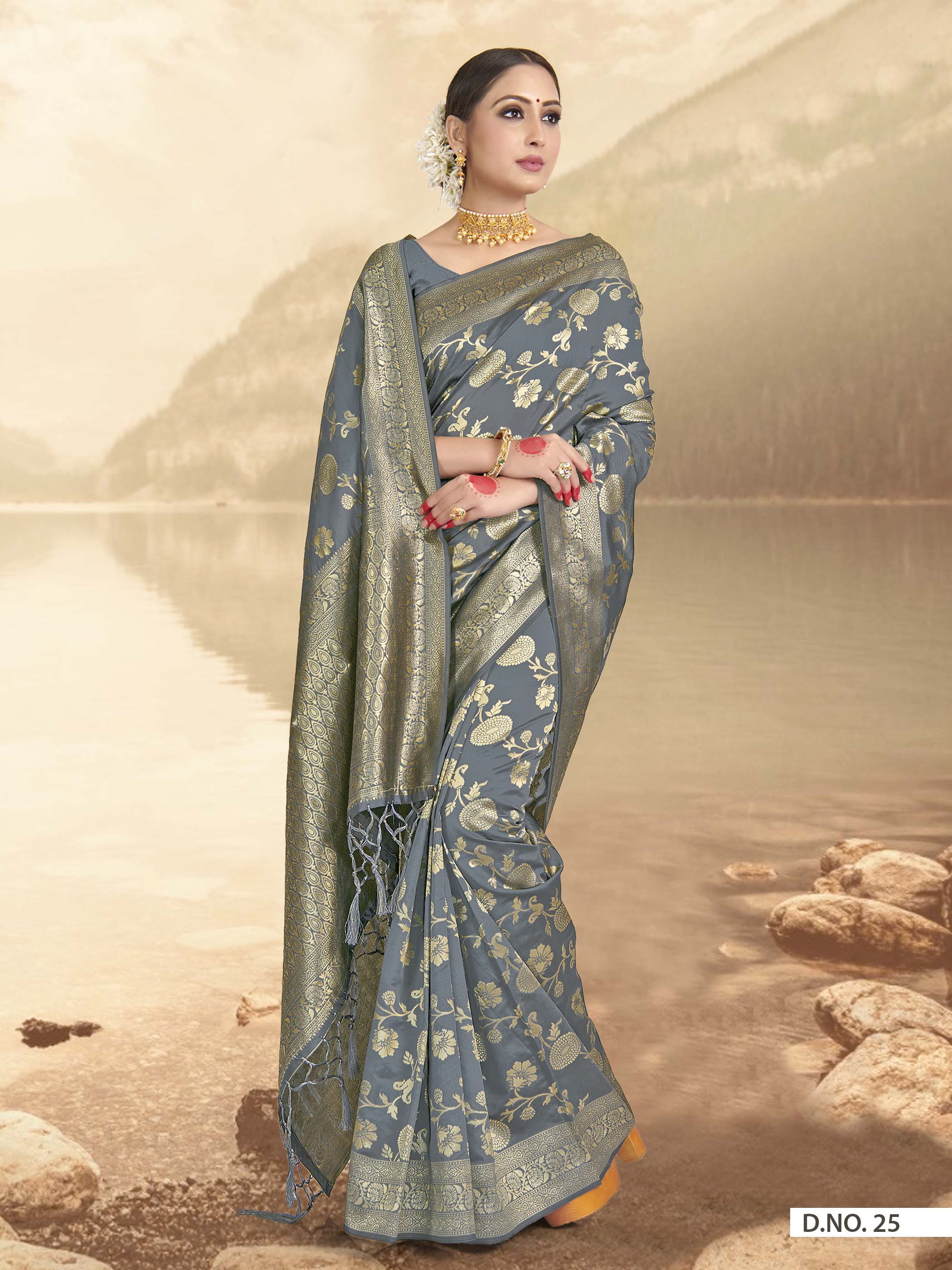 Vardha Steel Grey Woven Banarasi Saree